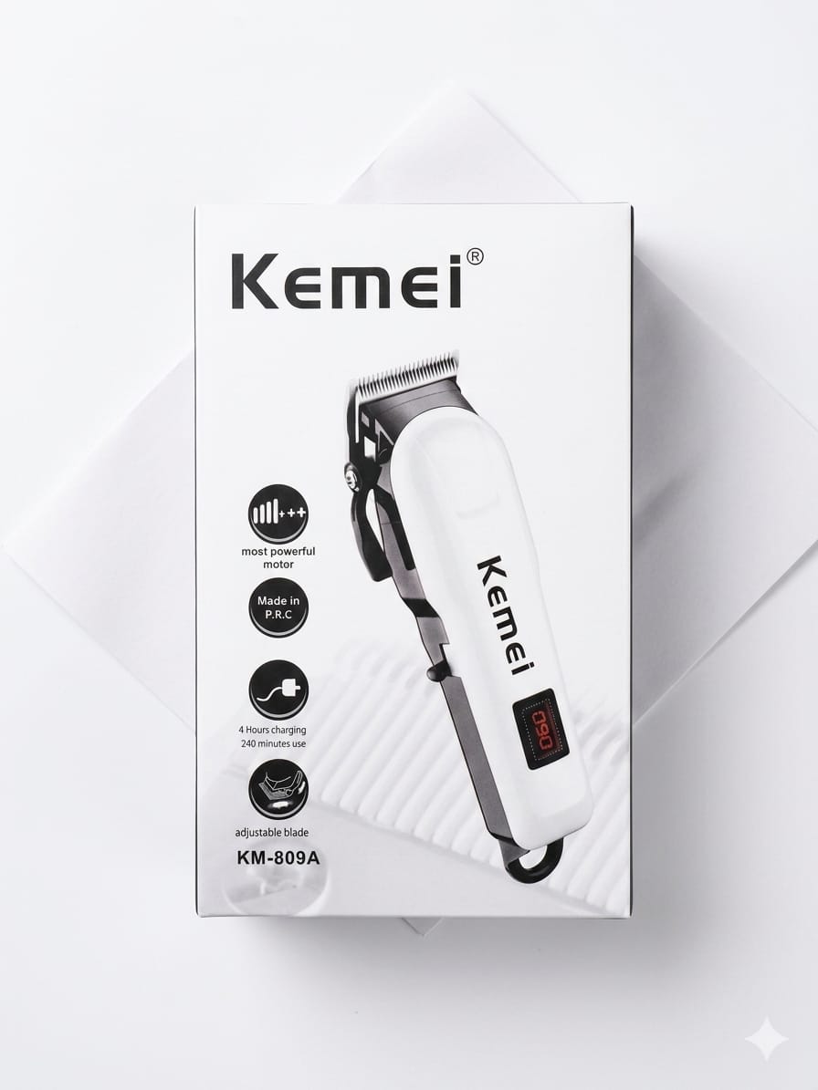 كيمي KM-809A ماكينة قص الشعر وتشذيب اللحية الاحترافية بشاشة LCD قابلة لإعادة الشحن