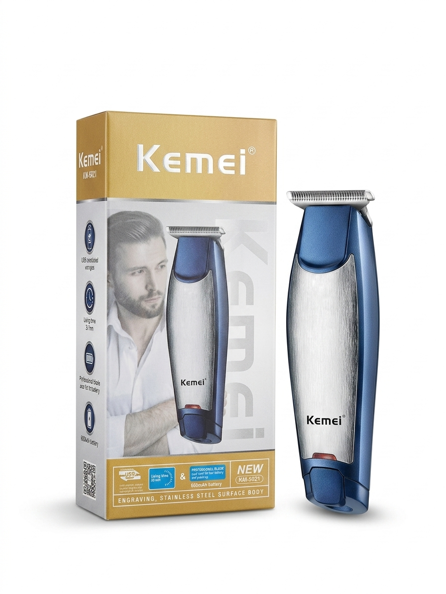 Kemei beard trimmer with packaging on a white background