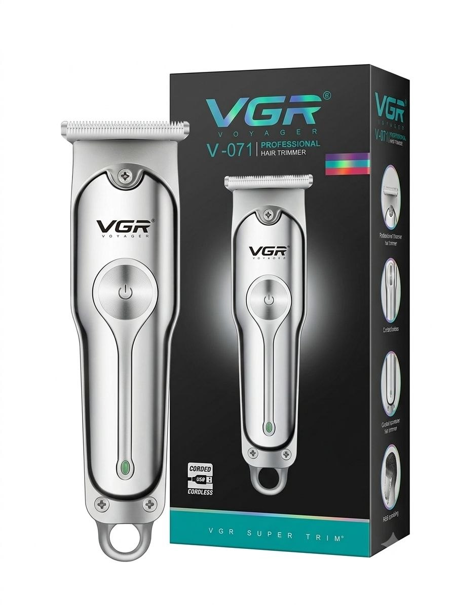 ماكينة حلاقة الشعر vgr v-071 الاحترافية باللون الفضي مع العلبة