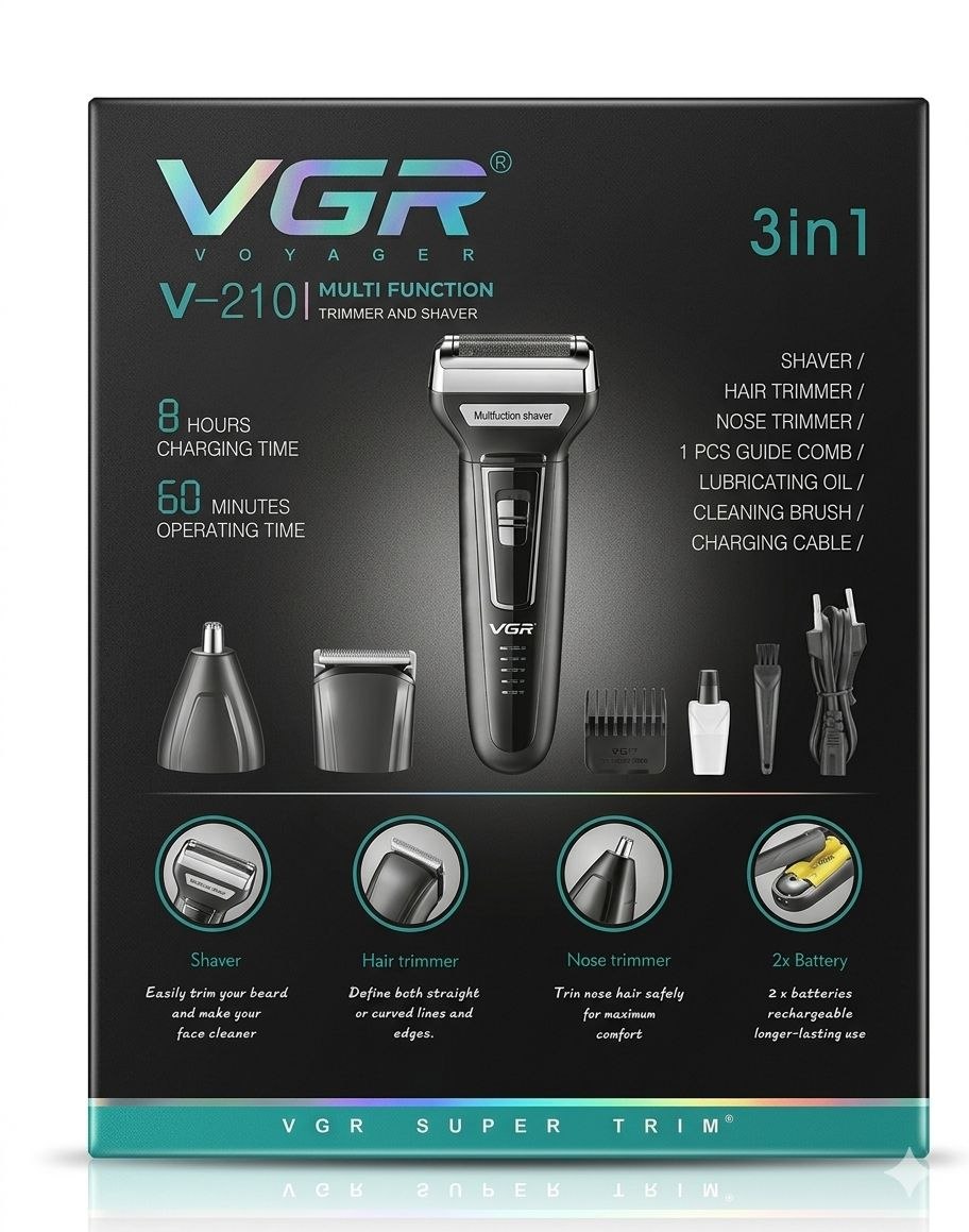التصميم المعدني الفاخر لماكينة تنعيم الذقن vgr v-210